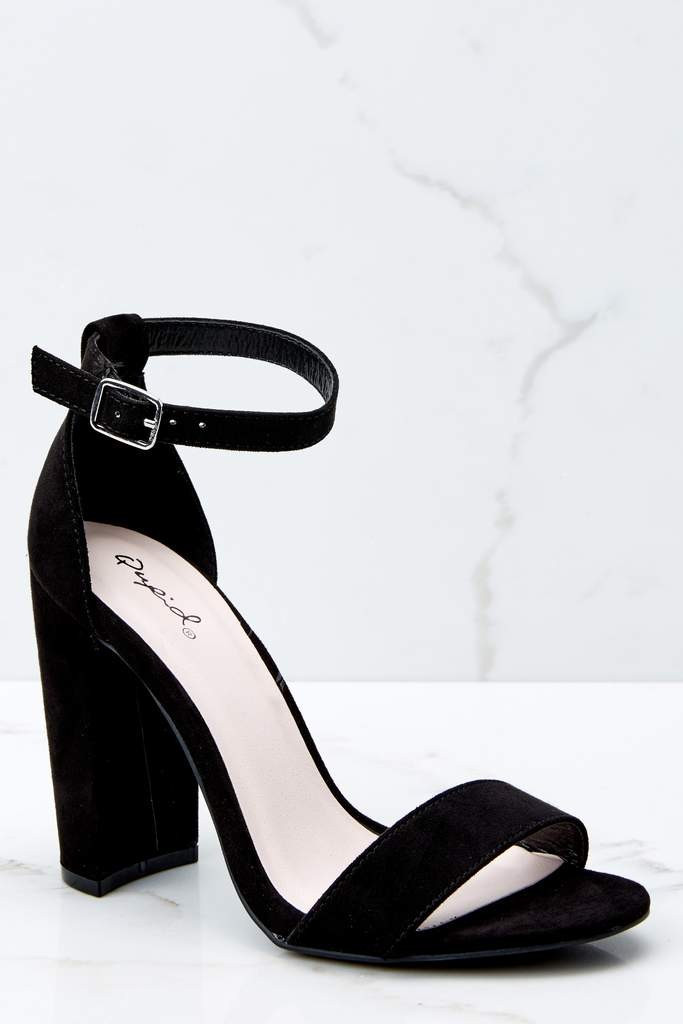Jet Setter Black Ankle Strap Heels | Red Dress 