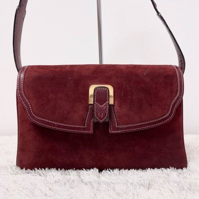 Vintage GUCCI Old  Shoulder Bag GG Suede Leather Wine Red Burgundy Used Japan | eBay US