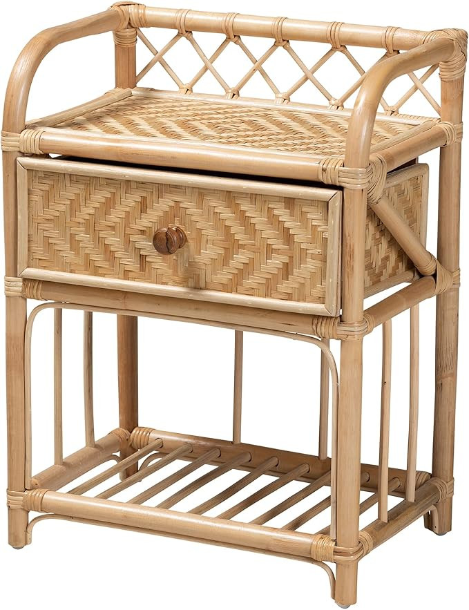 bali & pari Kobie Modern Bohemian Natural Rattan 1-Drawer Nightstand | Amazon (US)