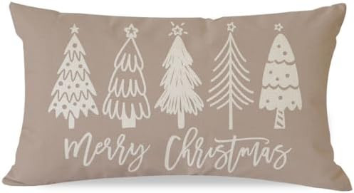 Christmas Pillow Covers 12x20 Inch Beige Neutral Merry Christmas Tree Decor Outdoor Xmas Winter H... | Amazon (US)