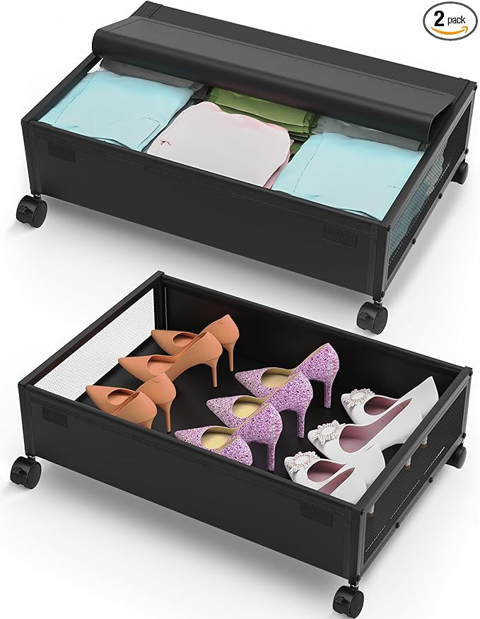 MixcMax Under Bed Storage with Wheels - Rolling Underbed Storage Containers with Lid, Metal Under... | Amazon (US)