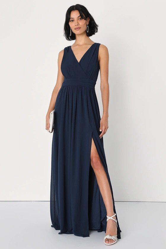 Thoughts of Hue Navy Blue Surplice Maxi Dress | Lulus (US)
