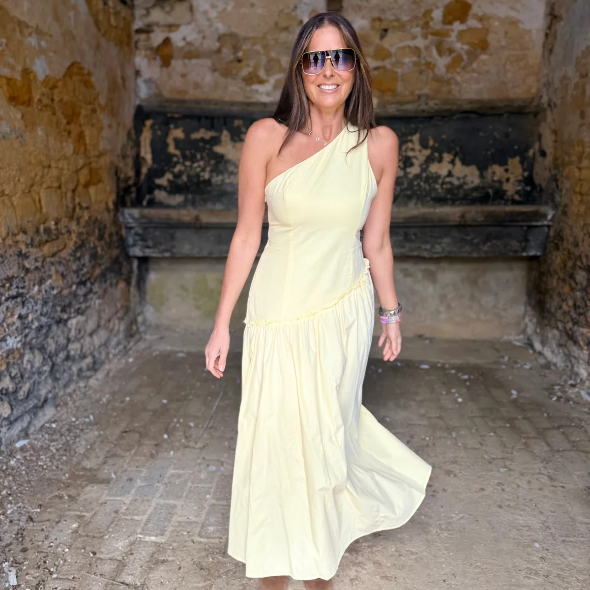 Louise One Shoulder Dress - Lemon | Law and Co