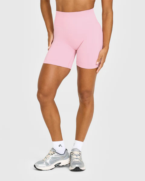 Effortless Seamless Shorts with White Logo 
 Petal Pink | Oner Active (UK / US)