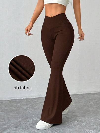 Selianne Women's Solid Color Flared Leg Elegant Knit Pants For Autumn/Winter Fall Cloth For Women | SHEIN