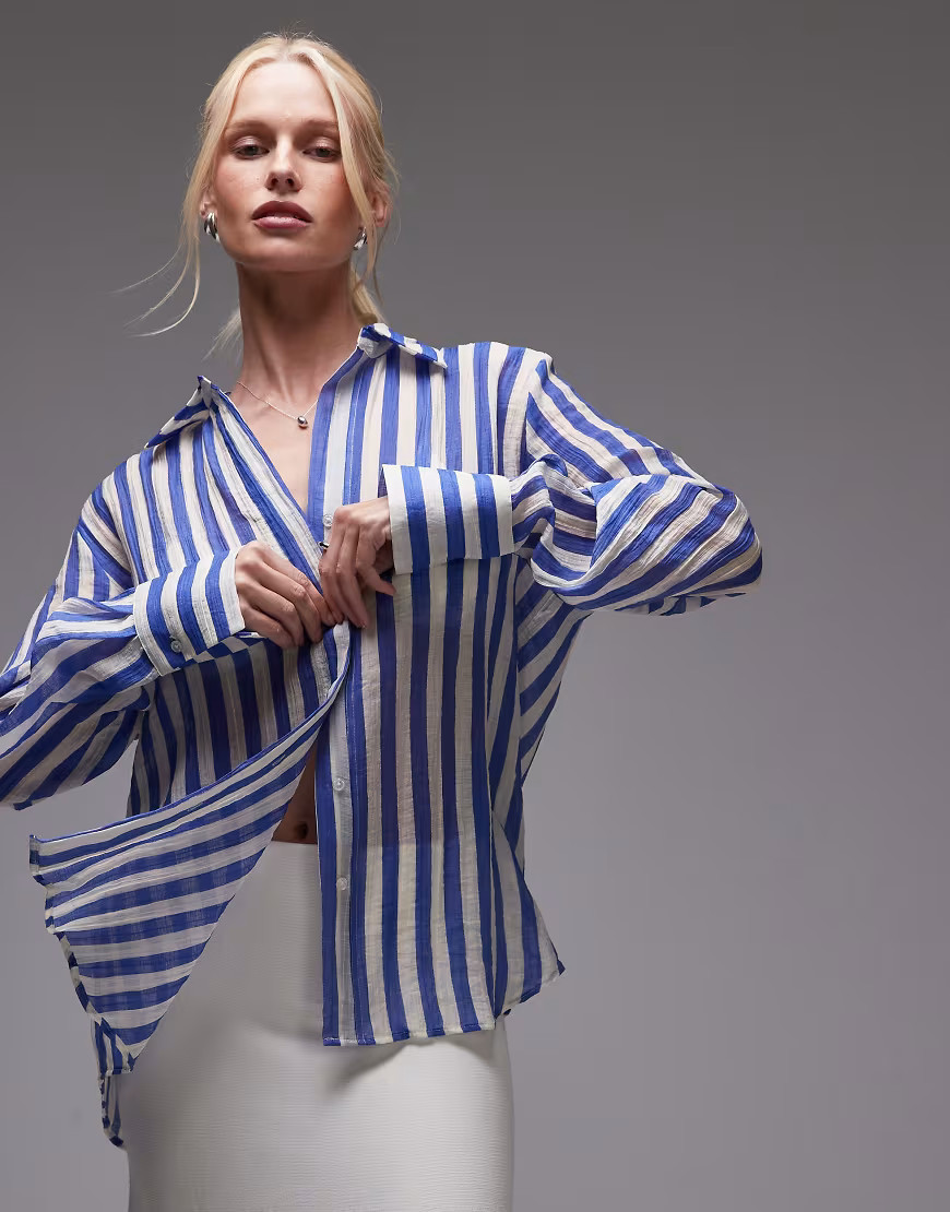Mango lightweight shirt in blue and white stripe | ASOS (Global)