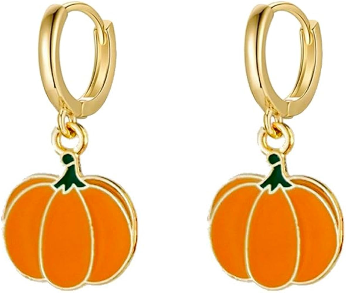 Cute Pumpkin Small Hoop Earrings for Women Dainty Minimalist Gold-tone Halloween Thanksgiving Hol... | Amazon (US)