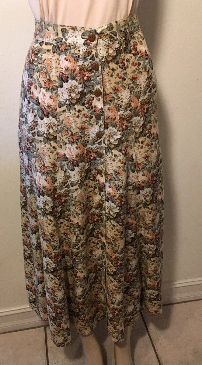 Vintage Express Pink/Tan Floral Button Down Long M Skirt VGUC  | eBay | eBay US