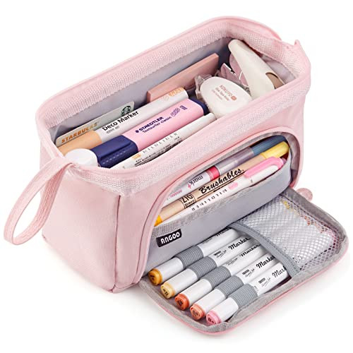 HVOMO Pencil Case Large Capacity Pencil Pouch Handheld Pen Bag Cosmetic Portable Gift for Office School Teen Girl Boy Men Women Adult (Pink) | Amazon (US)