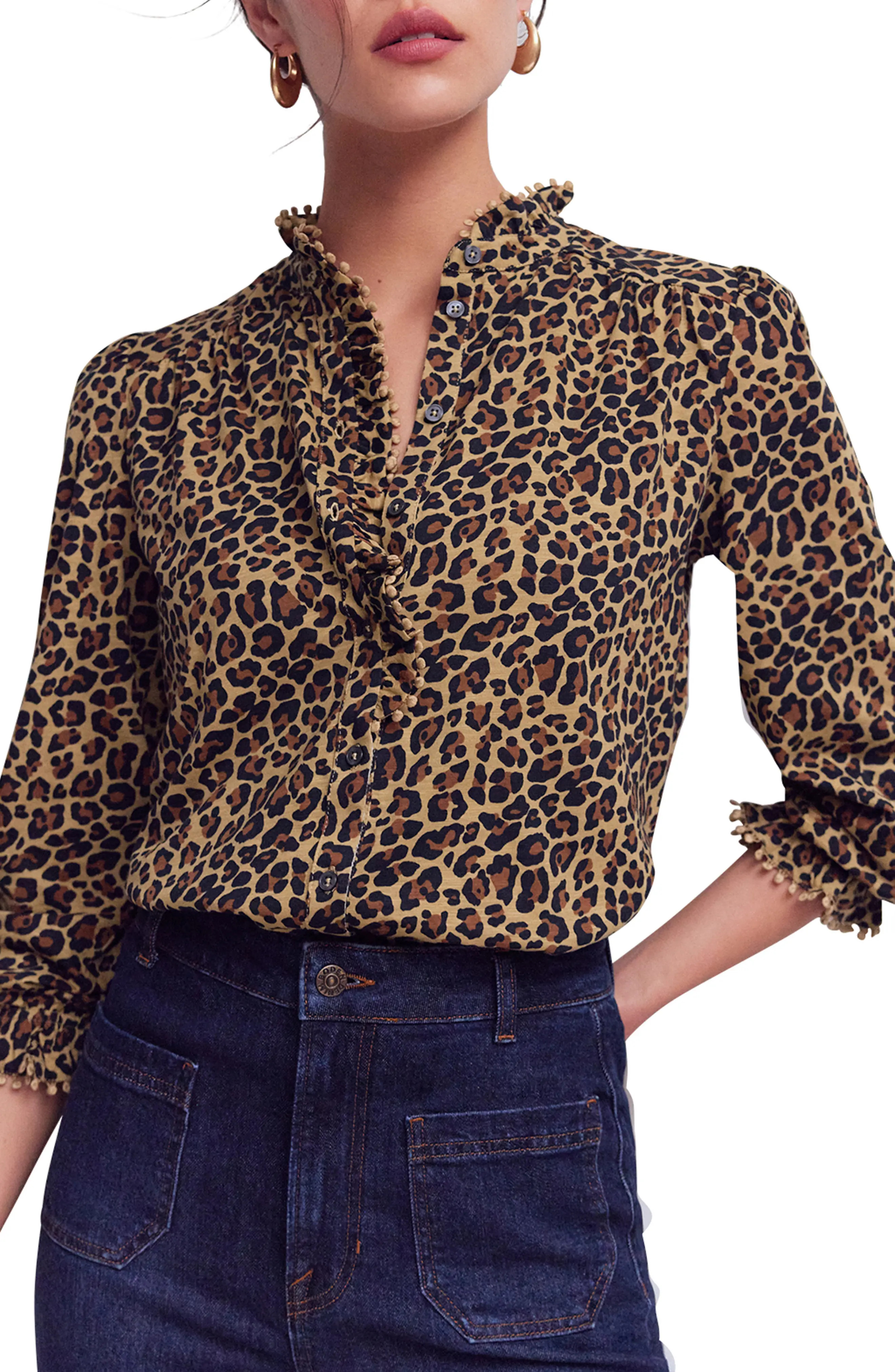 Boden Emily Pom Detail Ruffle Shirt (Women) | Nordstrom | Nordstrom
