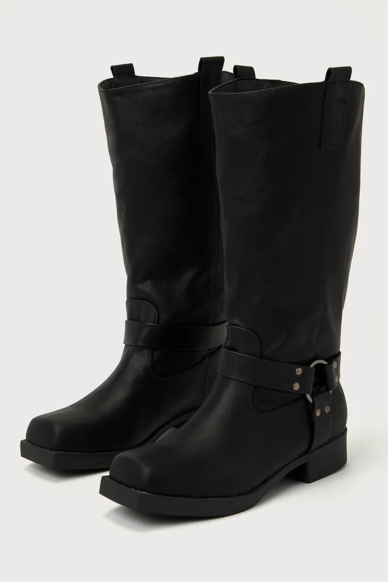 Raziel Black Knee-High Moto Boots | Lulus