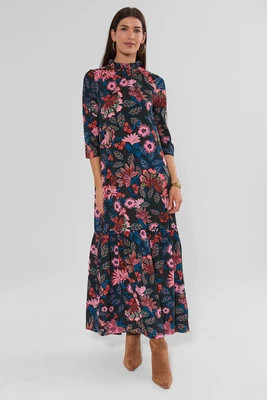 Andrea Navy Floral Printed Maxi Dress | Avara