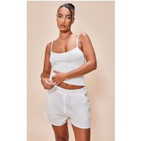 White Linen Look Contrast Stitch Boxer Style Shorts | PrettyLittleThing CAN