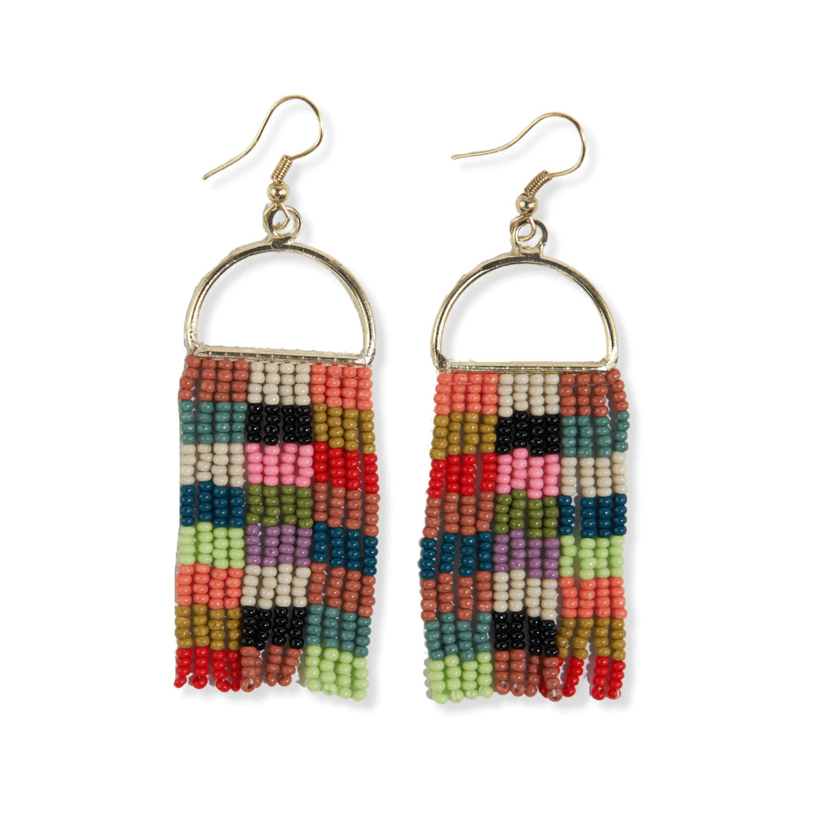 Allison Checkered Beaded Fringe Earrings Multicolor | INK+ALLOY