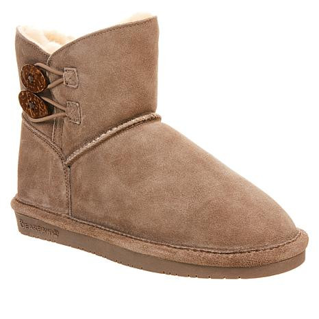 BEARPAW® Rosy Suede Sheepskin Button Boot with NeverWet™ | HSN