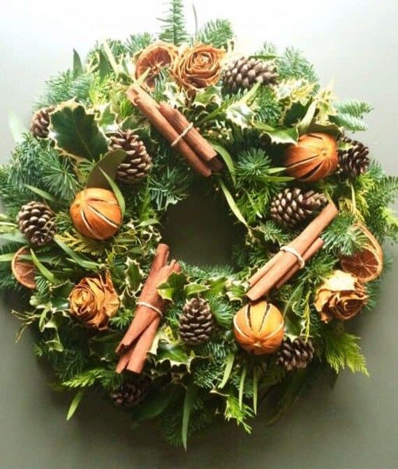 All Natural Christmas Door Wreath cinnamon, orange , cones natural foliage. Order now delivery 1s... | Etsy (CAD)