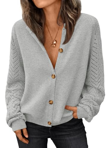 LILLUSORY Womens Cardigan Sweaters Crochet Soft Knit Lightweight Trendy Cute Dressy Casual Sweater Top Heather Grey | Amazon (US)