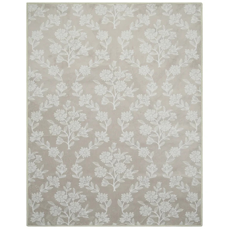 My Texas House Taupe Flower Damask Machine Washable Indoor Area Rug, 7'6" x 9'5" | Walmart (US)