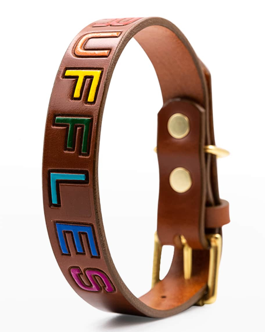 Gianni Cooling Rainbow Leather Dog Collar - Personalized - Size M | Neiman Marcus