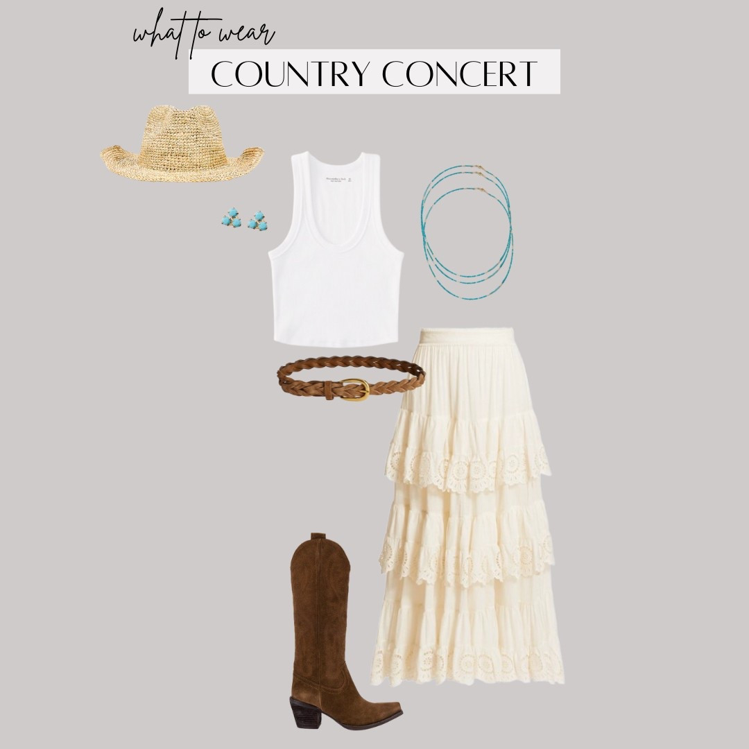 Country Concert Outfit Idea
* linked similar skirts at varying price points
• Whether you’re heading to Stagecoach or a local barn bash, this look brings the country vibes in style! 

ootd style fashion, western boots, concert outfit, turquoise jewelry, turquoise earrings, Abercrombie top, Madewell belt, braided belt, brown boots, Austin Texas, Nashville, cowboy hat, straw hat, revolve, 

#LTKSummerEdit #LTKShoeCrush #LTKU