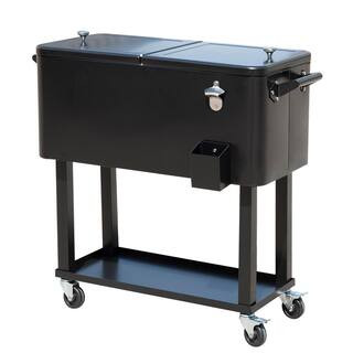 80 qt. Rolling Cooler Ice Chest on Wheels Outdoor Party Drink Cooler Cart Black | The Home Depot