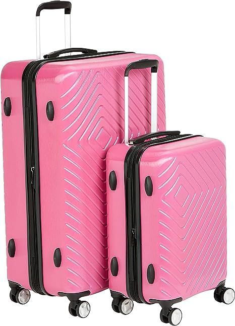 Amazon Basics 2 Piece Geometric Hard Shell Expandable Luggage Spinner Suitcase Set - Pink | Amazon (US)
