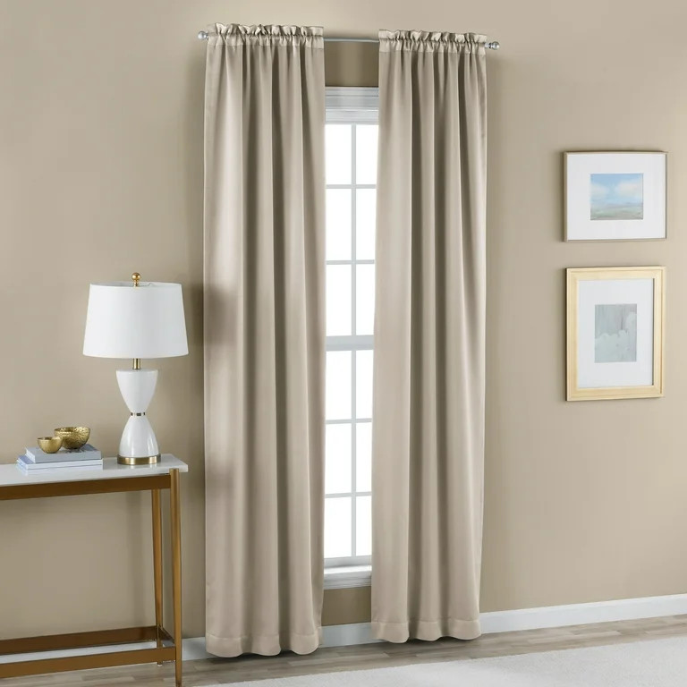Mainstays Solid Blackout Curtain Panel Pair, Set of 2, Beige, 30”W x 95”L | Walmart (US)