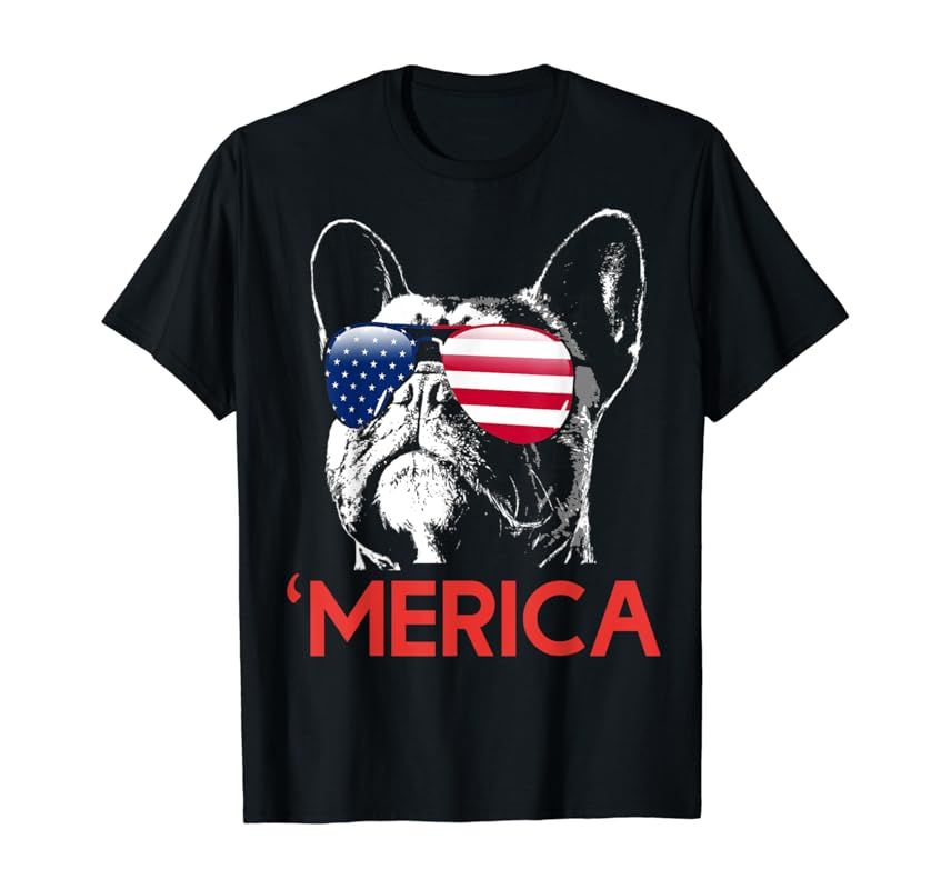 Merica French Bulldog American Flag 4th of July Frenchie T-Shirt | Amazon (US)