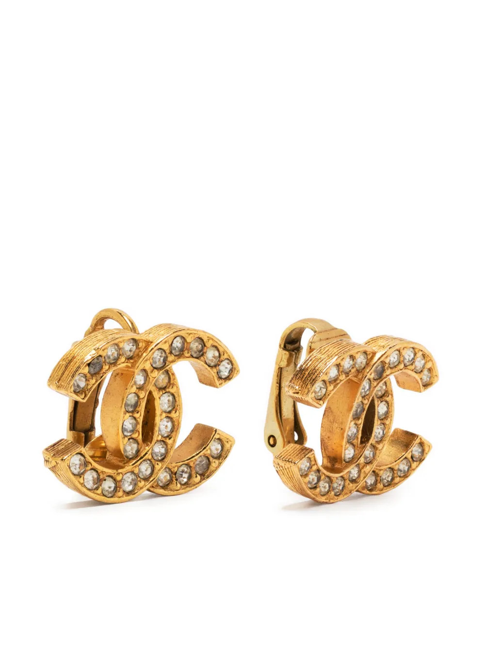 CHANEL Pre-Owned CC rhinestone-embellished clip-on Earrings - Farfetch | Farfetch Global