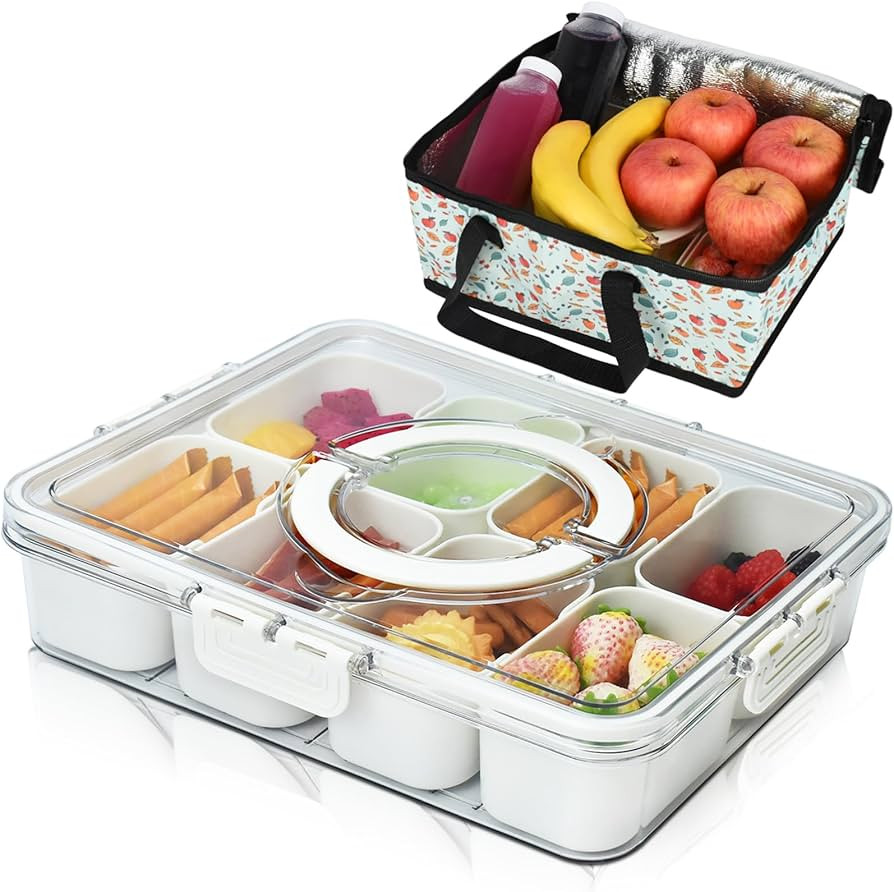 Artcome Divided Serving Tray with Handle, 8 Compartments, & Carry Bag - Snackle Box & Portable Sn... | Amazon (US)
