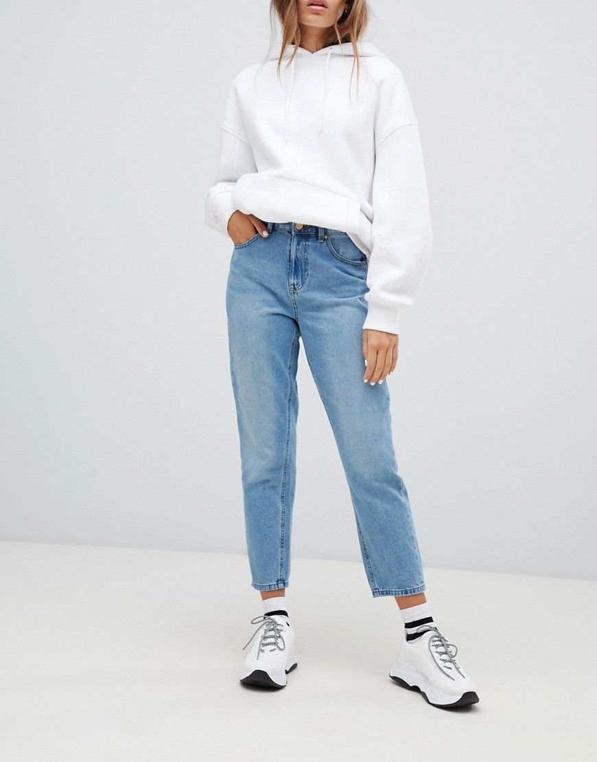 Only high waist distressed mom jean in blue | ASOS UK