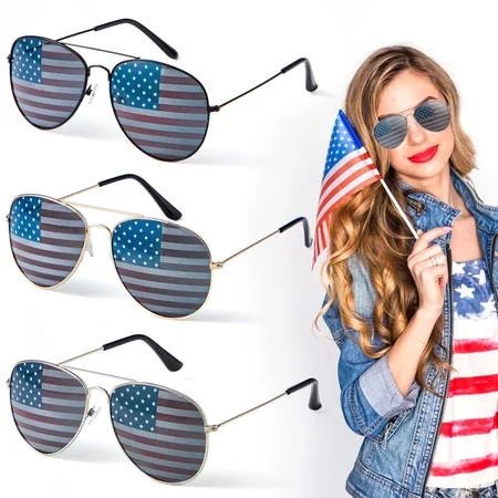 Joyfy 3 Pack 4th of July American Flag Sunglasses, 4th of July Patriotic Sunglasses, Tricolor American Glasses, Perfect 4th of July Accessories | Walmart (US)