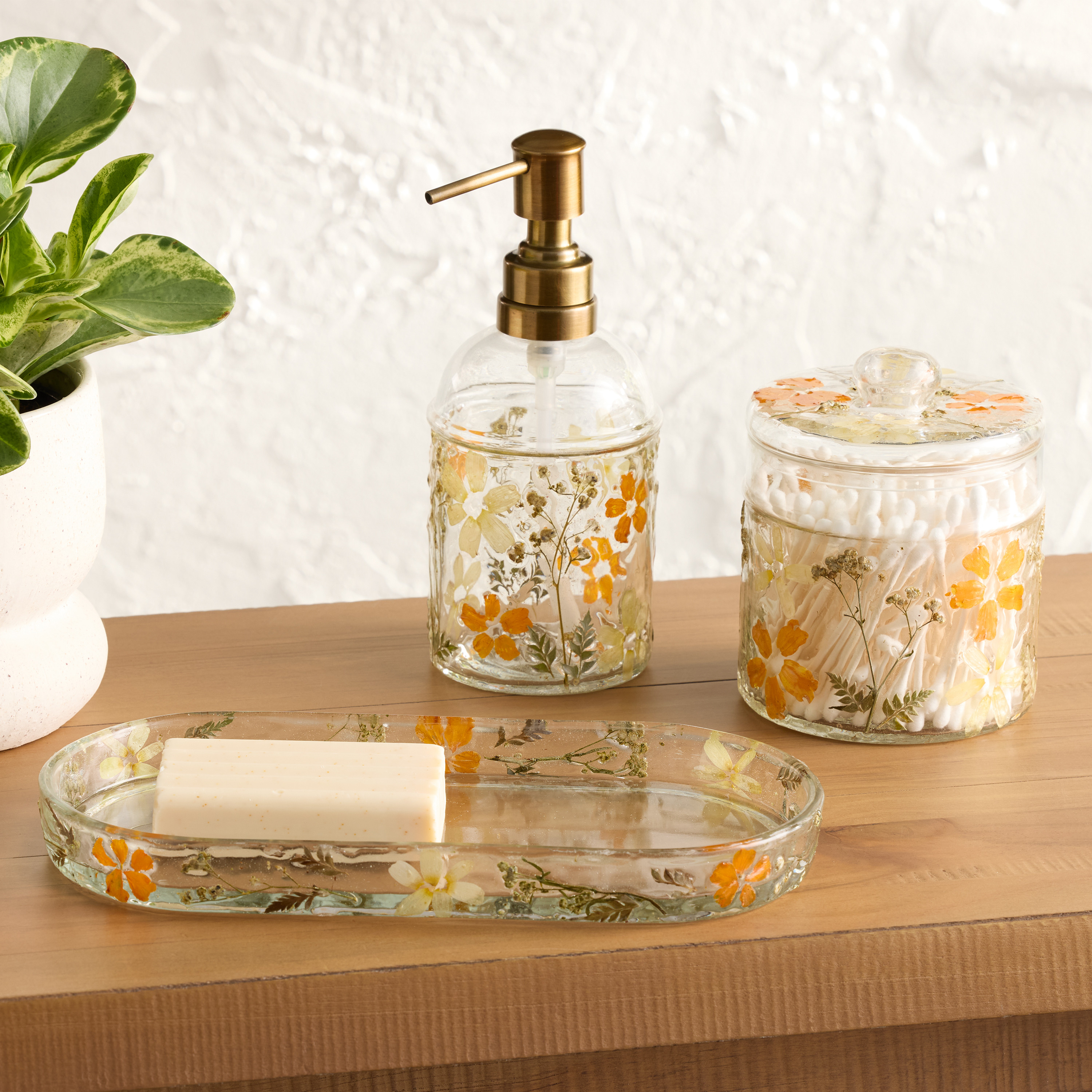 Glass Pressed Flower Bathroom Accessories Collection - World Market | World Market