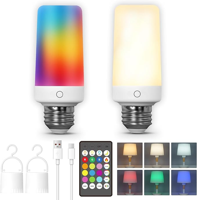 2PK Rechargeable Light Bulbs with Remote, Emergency Battery Operated Light Bulbs with Dual Rechar... | Amazon (US)