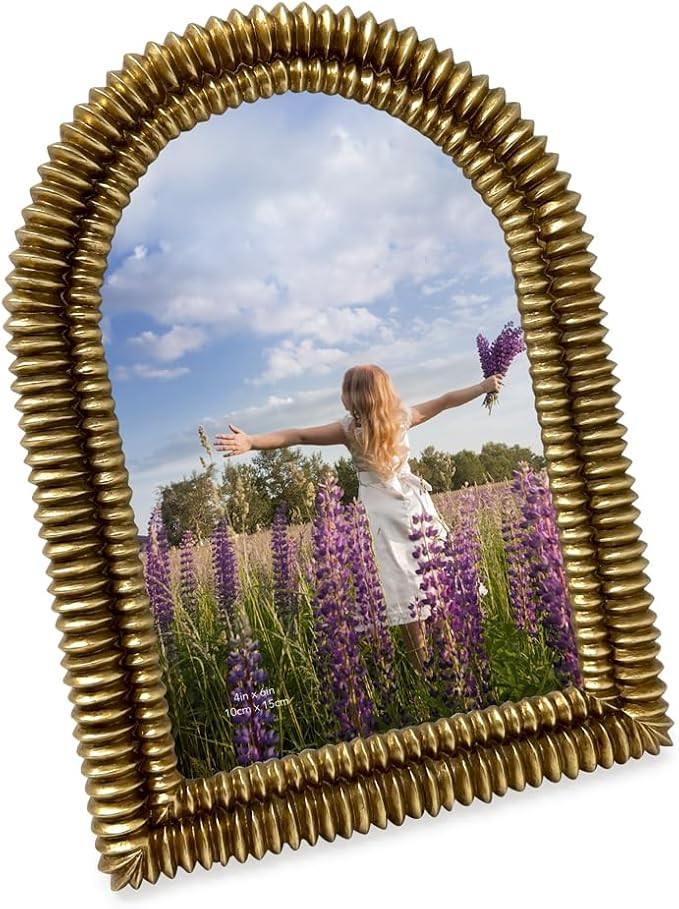 Isaac Jacobs 4x6 Antique Gold Double Bead Arch Photo Frame with Black Fabric Easel, Tabletop, Wal... | Amazon (US)