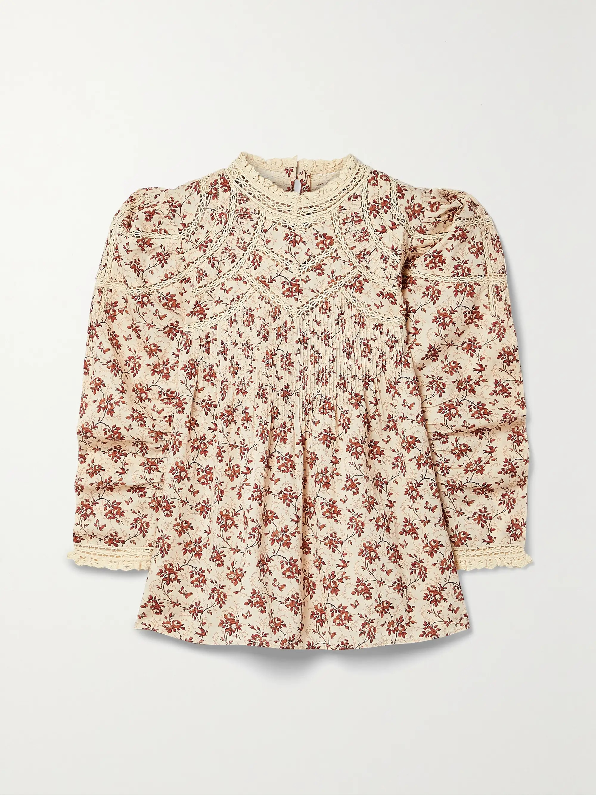 Annette crochet lace-trimmed pintucked floral-print cotton-voile top | NET-A-PORTER (UK & EU)