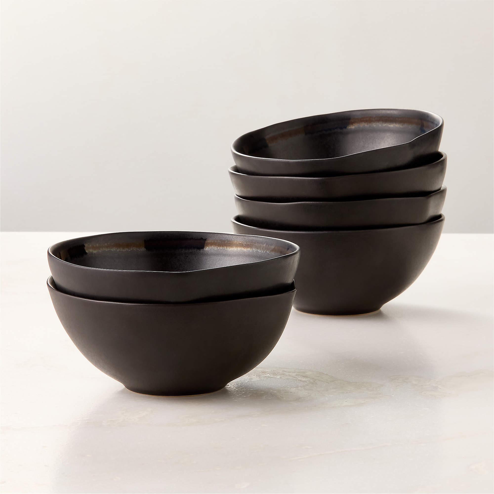 Hyacinth Black Soup Bowls with Reactive Glaze Set of 6 + Reviews | CB2 | CB2