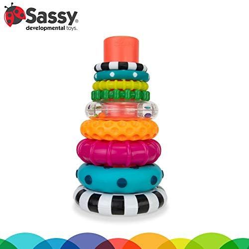 Sassy Stacks of Circles Stacking Ring STEM Learning Toy, Age 6+ Months, Multi, 9 Piece Set | Amazon (US)