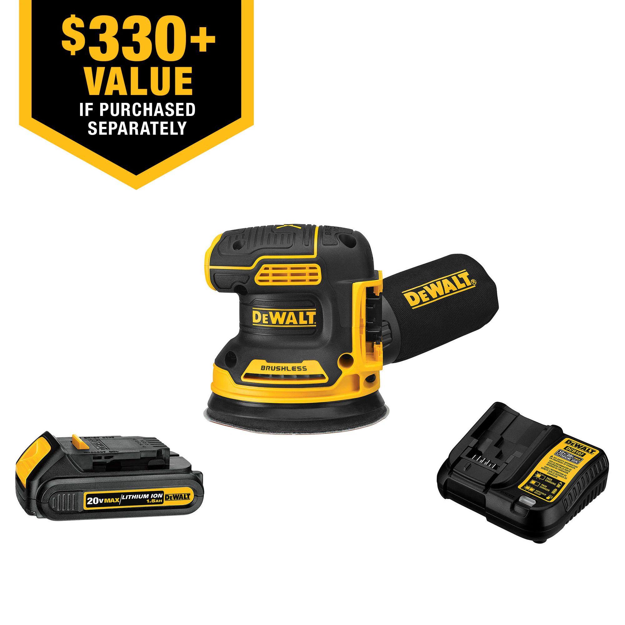 DEWALT XR 20 Volts Brushless Variable Random Orbital Cordless Sander with Dust Management (Battery Included) Rubber | DCW210C1 | Lowe's