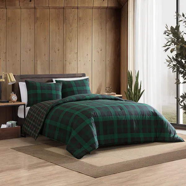 Eddie Bauer Woodland Tartan Green Cotton Duvet Cover Set - King | Bed Bath & Beyond
