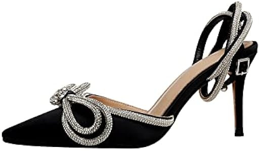 ARQA Women's Rhinestone Ankle Strap Pumps Satin Pointy Stilettos Backless Kitten Heels Wedding Dr... | Amazon (US)