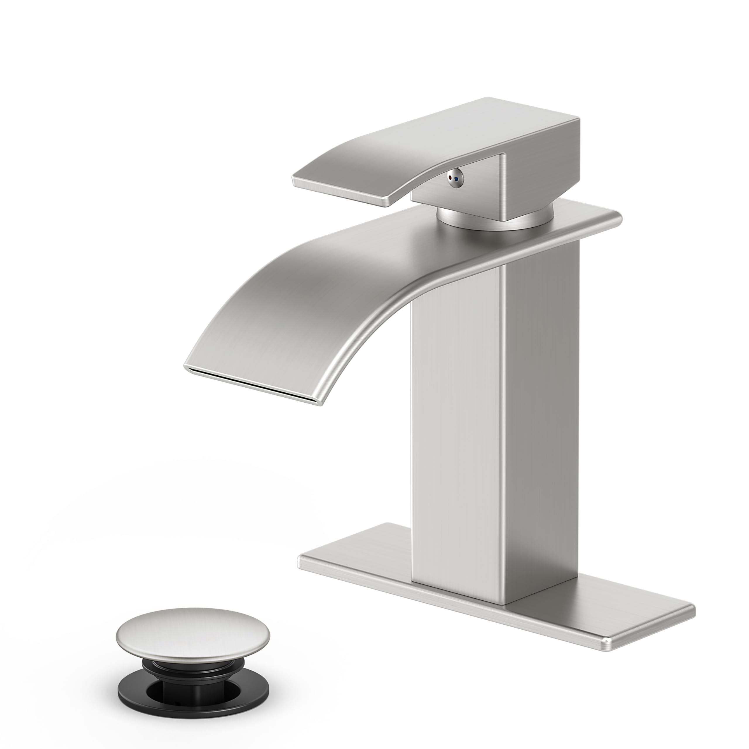 Bathroom Faucet Brushed Nickel Modern Waterfall Bathroom Sink Faucet with Single Handle Suitable ... | Amazon (US)