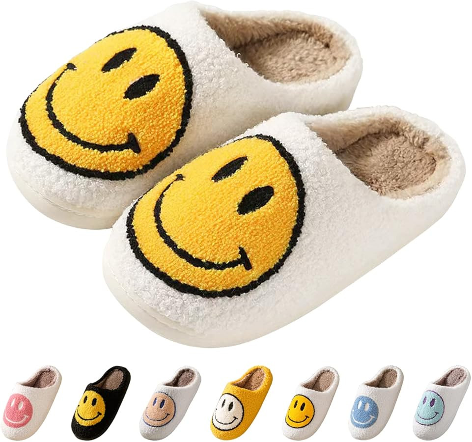 Beishani Smile Face Slippers for Women Retro Soft Plush Warm Slip-on Slippers, Happy face slipper... | Amazon (US)