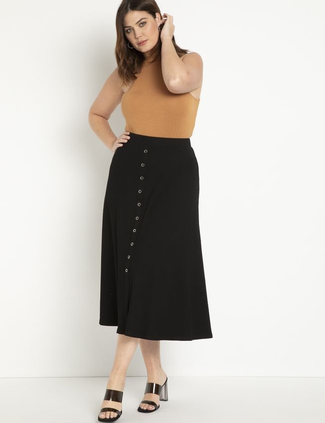 Knit Snap Front Skirt | Women's Plus Size Skirts | ELOQUII | Eloquii