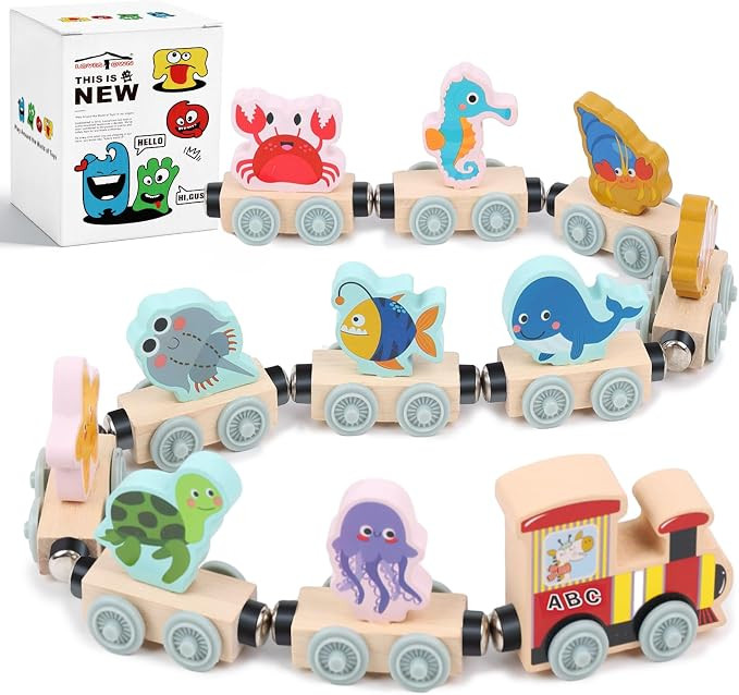 LovesTown Magnetic Wooden Sea Animal Train Set, Montessori Ocean Animal Toys for Kids, Educationa... | Amazon (US)