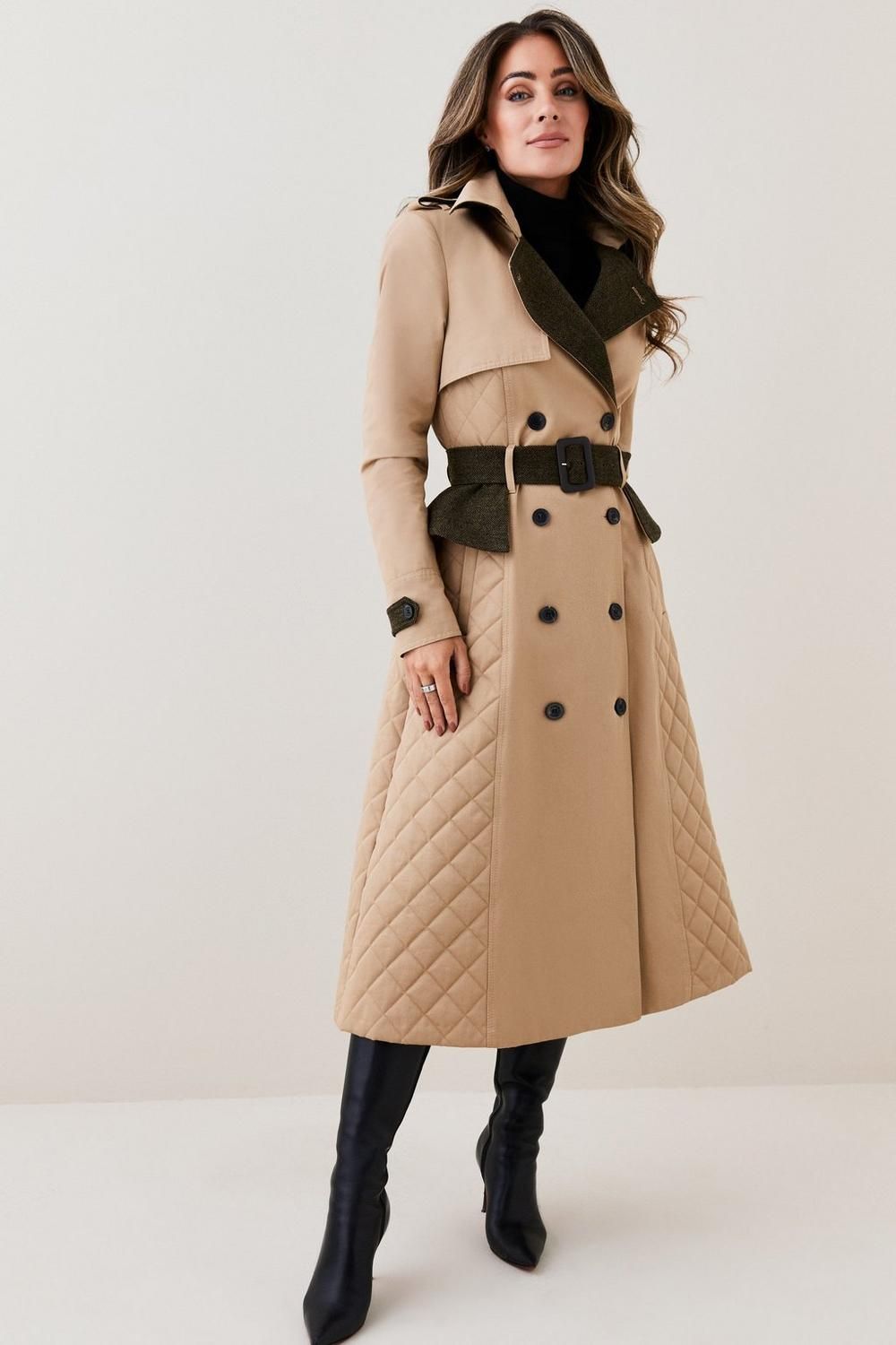 Lydia Millen Cotton Heritage Tweed Mix Trench Coat | Karen Millen US