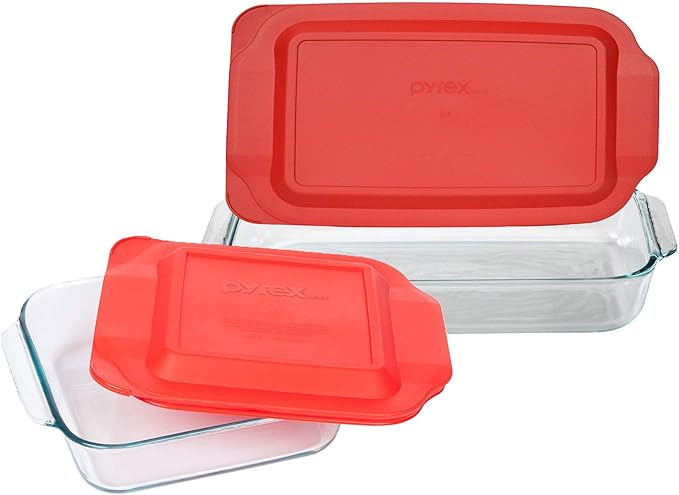 Pyrex Bundle: (1) 222 Clear Glass Baking Dish, (1) 233 Clear Glass Baking Dish, (1) 222-PC Red Pl... | Amazon (US)