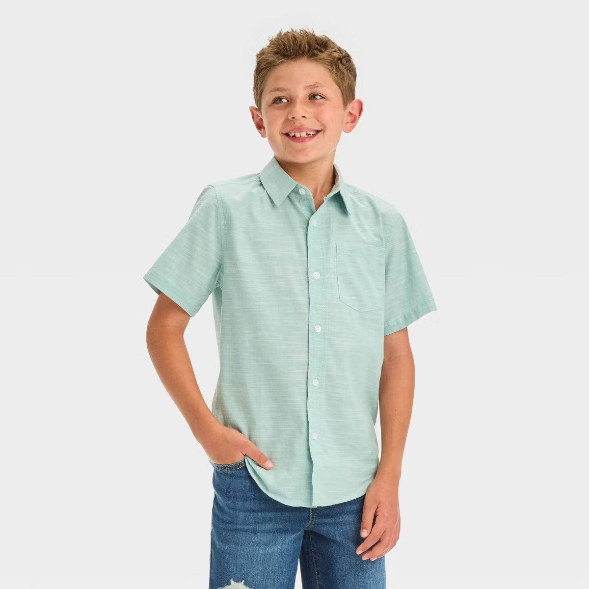 Boys' Short Sleeve Poplin Button-Down Shirt - Cat & Jack™ | Target