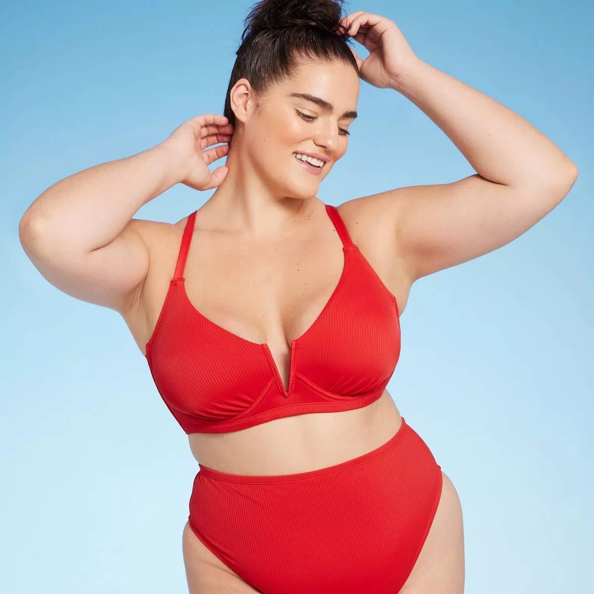 Women's Ribbed Longline V-Wire Bikini Top - Shade & Shore™ Red | Target
