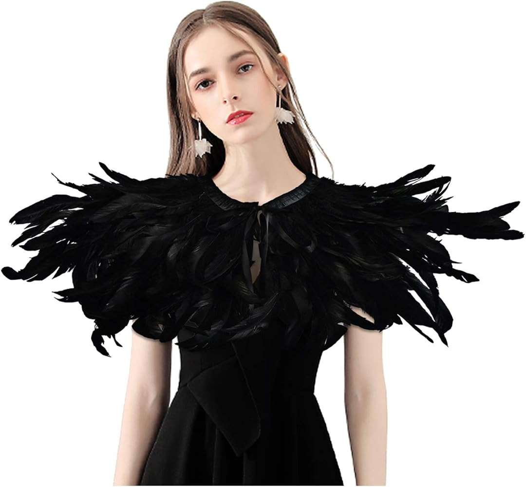 HOMELEX Black Witch Feather Collar Crow Shawl Costume Halloween Swan Wings Accessories Cape for W... | Amazon (US)